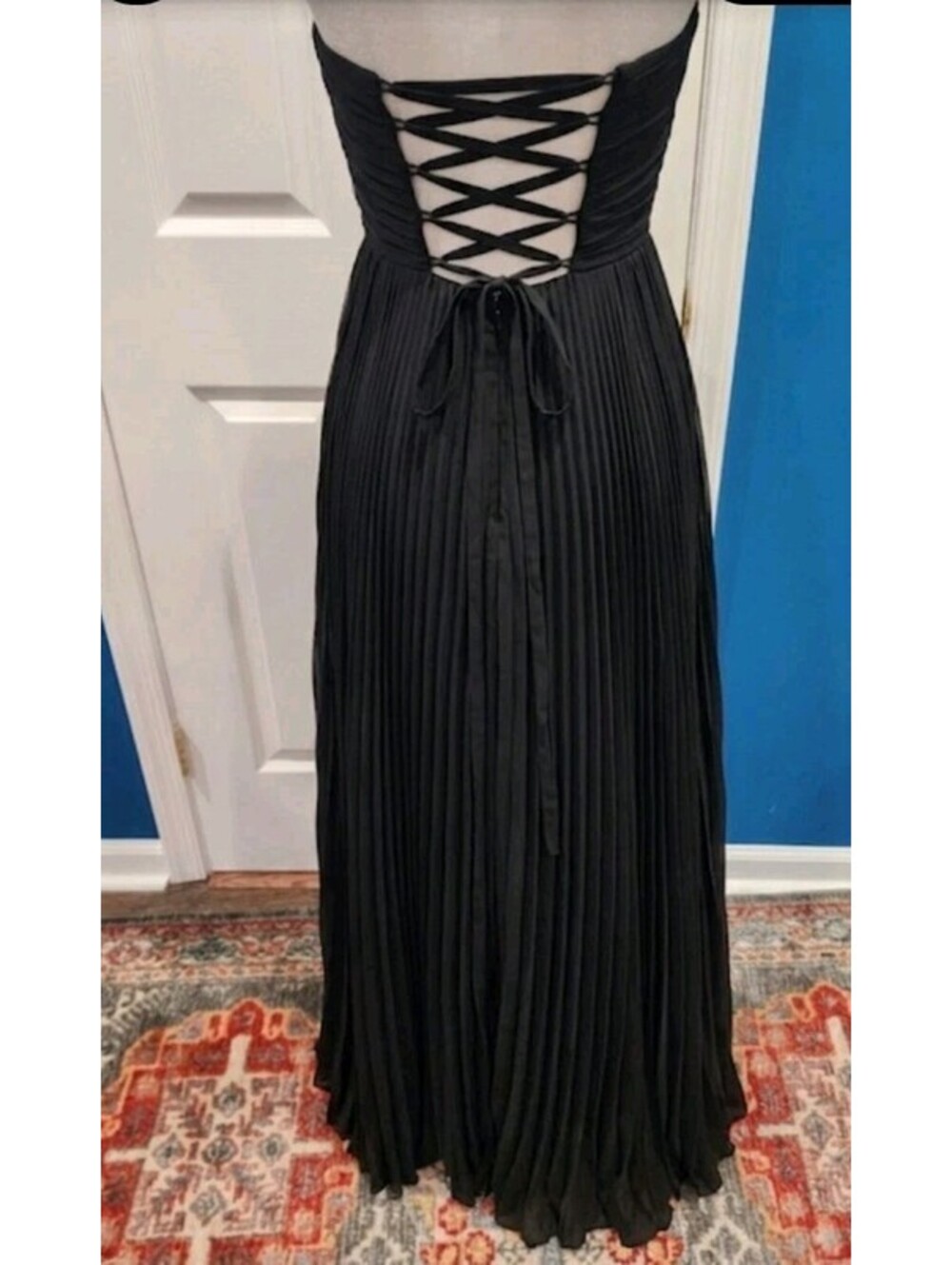 Black pleated strapless Maxi formal gown & shawl Size 12 - Picture 5 of 6